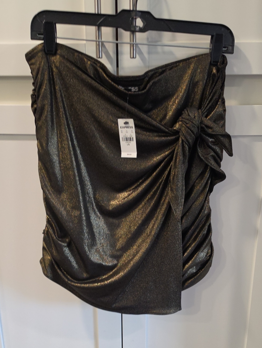 Express Metallic Bronze Side-Tie Mini Skirt